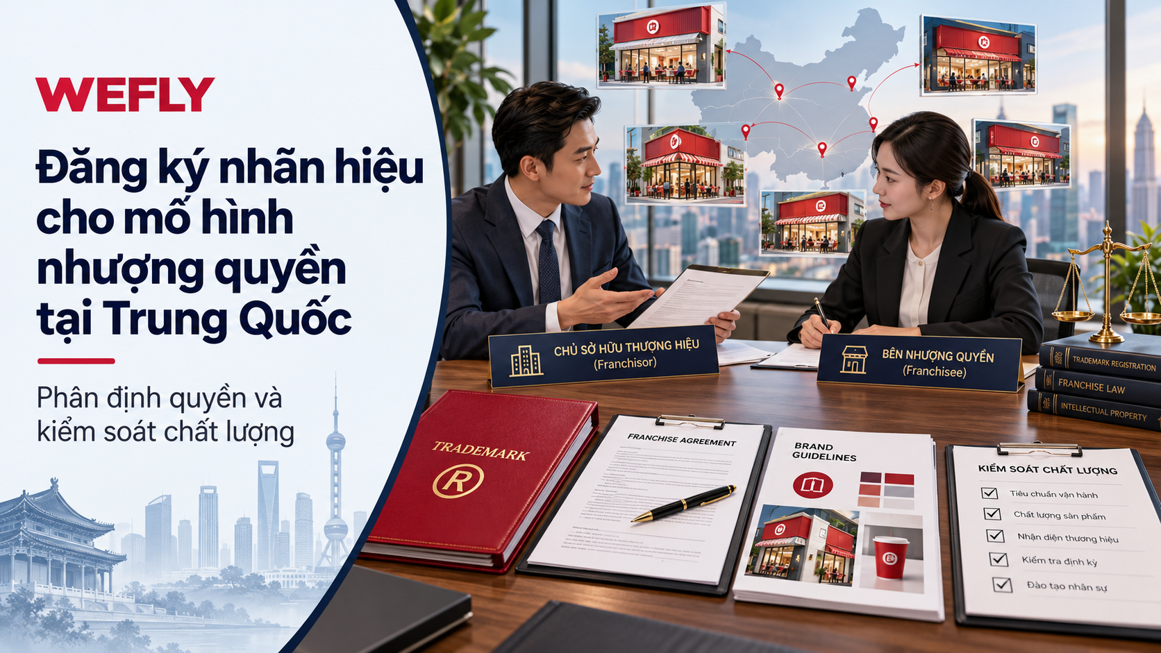 Đăng ký nhãn hiệu cho mô hình nhượng quyền tại Trung Quốc với hợp đồng và mạng lưới cửa hàng